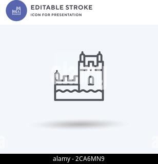 Belem Tower icon vector, filled flat sign, solid pictogram isolated on white, logo illustration. Belem Tower icon for presentation. Stock Vector