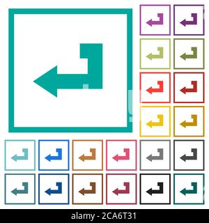 Return key flat color icons with quadrant frames on white background Stock Vector