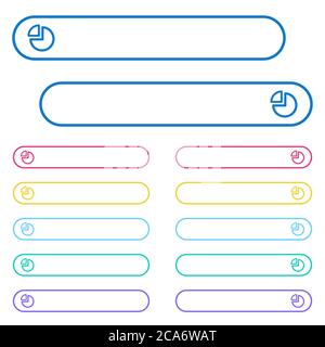 Pie chart icons in rounded color menu buttons. Left and right side icon variations. Stock Vector