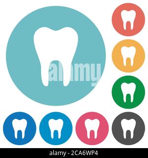 Single tooth flat white icons on round color backgrounds Stock Vector