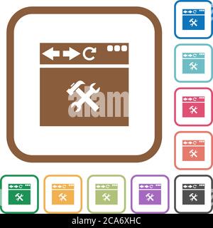 Browser tools simple icons in color rounded square frames on white background Stock Vector