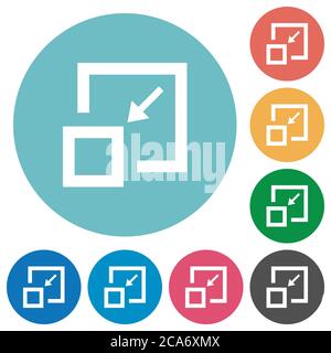 Shrink window flat white icons on round color backgrounds Stock Vector