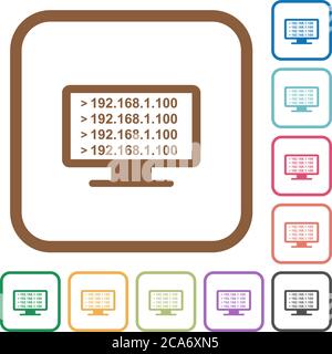 Ping remote computer simple icons in color rounded square frames on white background Stock Vector