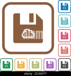Cloud file simple icons in color rounded square frames on white background Stock Vector