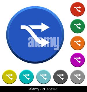 Fork round color beveled buttons with smooth surfaces and flat white icons Stock Vector