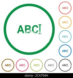 Typing text with cursor flat color icons in round outlines on white background Stock Vector