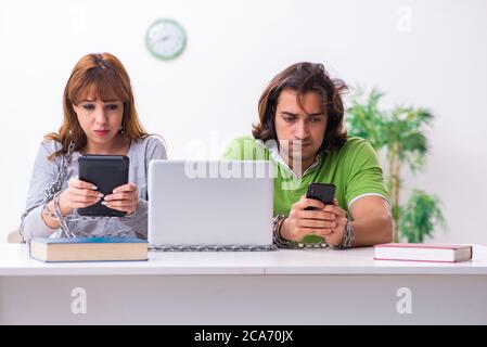 Students in gadget dependency concept Stock Photo