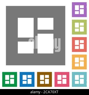 Admin dashboard panels flat icons on simple color square backgrounds Stock Vector