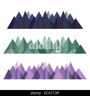 Low poly mountains ranges in different colors set. Vector polygonal shapes isolated illustration Stock Vector