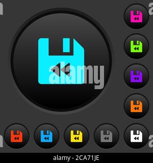 File fast backward dark push buttons with vivid color icons on dark grey background Stock Vector