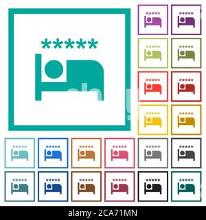 Luxury hotel flat color icons with quadrant frames on white background Stock Vector
