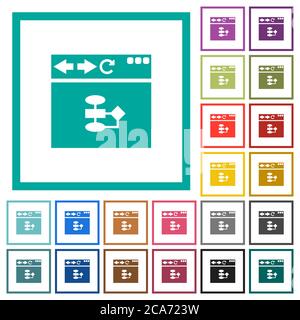 Browser flow chart flat color icons with quadrant frames on white background Stock Vector