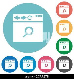 Browser search flat white icons on round color backgrounds Stock Vector
