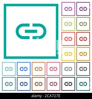 Insert link flat color icons with quadrant frames on white background Stock Vector