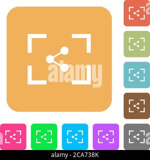 Camera share image flat icons on rounded square vivid color backgrounds. Stock Vector