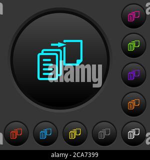 Move file dark push buttons with vivid color icons on dark grey background Stock Vector