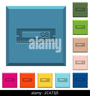 RAM memory module engraved icons on edged square buttons in various trendy colors Stock Vector