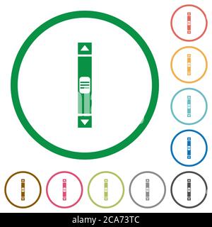 Vertical scroll bar flat color icons in round outlines on white background Stock Vector