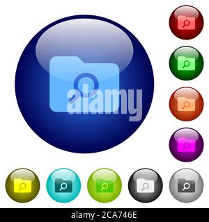Folder search icons on round color glass buttons Stock Vector