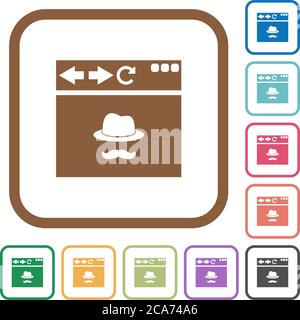 Browser incognito window simple icons in color rounded square frames on white background Stock Vector