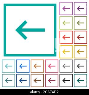 Keyboard backspace flat color icons with quadrant frames on white background Stock Vector