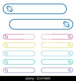 Unlink icons in rounded color menu buttons. Left and right side icon variations. Stock Vector