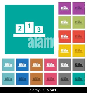 Winners podium with inside numbers multi colored flat icons on plain square backgrounds. Included white and darker icon variations for hover or active Stock Vector