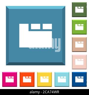 Horizontal tabbed layout active white icons on edged square buttons in various trendy colors Stock Vector