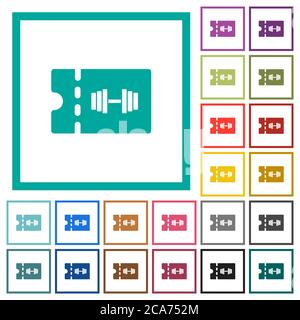 Gym discount coupon flat color icons with quadrant frames on white background Stock Vector