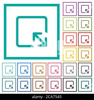 Resize object flat color icons with quadrant frames on white background Stock Vector