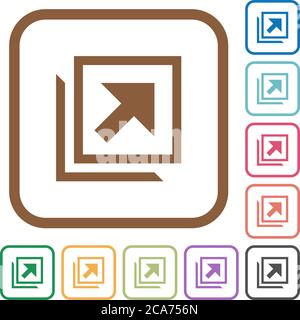 Open in new window simple icons in color rounded square frames on white background Stock Vector
