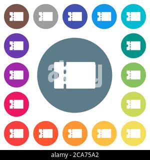 Blank discount coupon flat white icons on round color backgrounds. 17 background color variations are included. Stock Vector