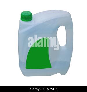 An empty white plastic canister isolate on white background close-up. Stock Photo