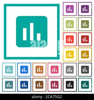 Chart flat color icons with quadrant frames on white background Stock Vector