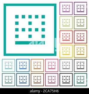 Bottom border flat color icons with quadrant frames on white background Stock Vector
