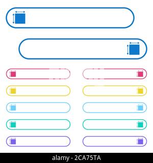 Elemet dimensions icons in rounded color menu buttons. Left and right side icon variations. Stock Vector