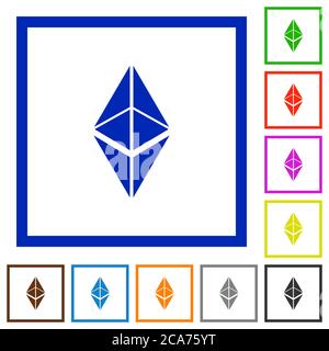 Ethereum classic digital cryptocurrency flat color icons in square frames on white background Stock Vector