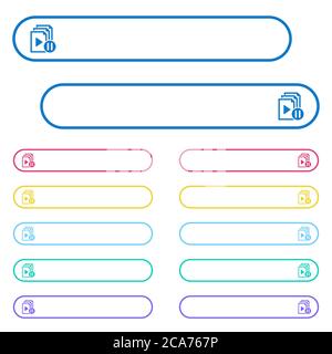 Pause playlist icons in rounded color menu buttons. Left and right side icon variations. Stock Vector