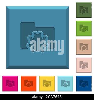 Bug folder engraved icons on edged square buttons in various trendy colors Stock Vector