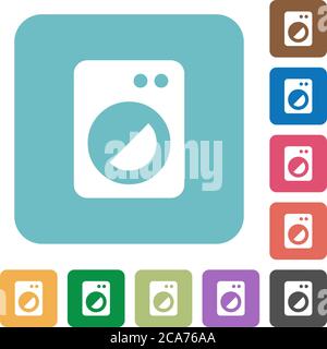 Washing machine white flat icons on color rounded square backgrounds Stock Vector