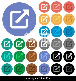 External link multi colored flat icons on round backgrounds. Included white, light and dark icon variations for hover and active status effects, and b Stock Vector