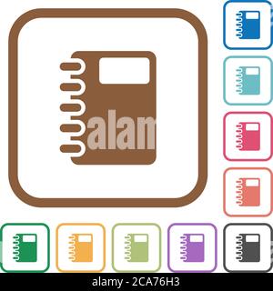 Spiral notebook simple icons in color rounded square frames on white background Stock Vector