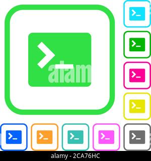 Command terminal vivid colored flat icons in curved borders on white background Stock Vector