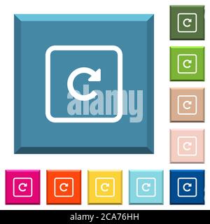 Rotate object right white icons on edged square buttons in various trendy colors Stock Vector