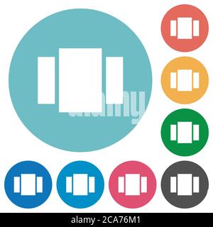 View carousel flat white icons on round color backgrounds Stock Vector