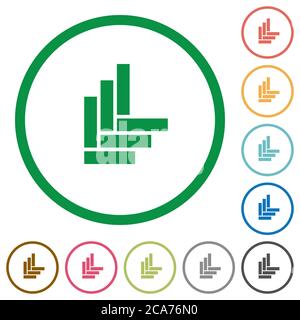 Parquet pattern flat color icons in round outlines on white background Stock Vector
