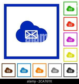 Cloud mail system flat color icons in square frames on white background Stock Vector
