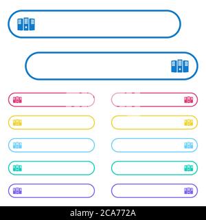 Server hosting icons in rounded color menu buttons. Left and right side icon variations. Stock Vector