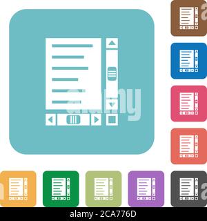 Document with content and scroll bars white flat icons on color rounded square backgrounds Stock Vector