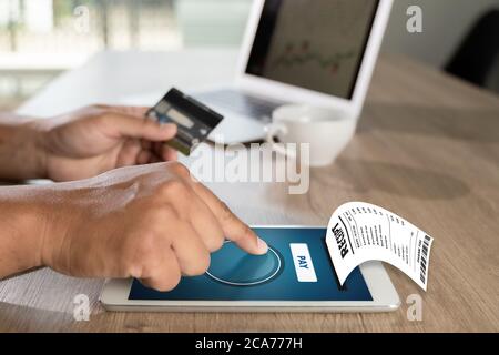 man Online Payment with Mobile Phone Pay with Card Design Concept Stock Photo